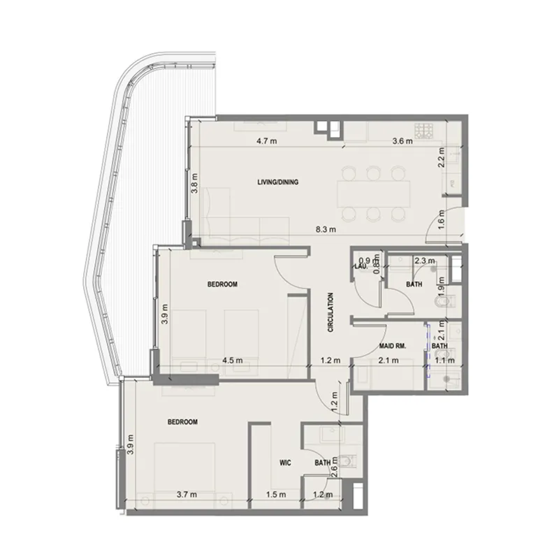 Blue Marina Residence 2 bed floor plan, 1,304 – 1,455 sqft