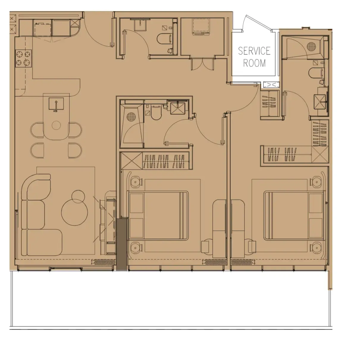 Pearl House IV 2 bed floor plan, 1,214 sqft