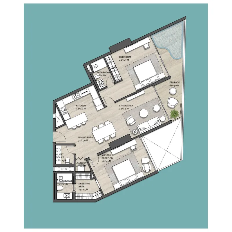 Vistal by Victoria Swarovski 2 bed floor plan, 1,321 sqft