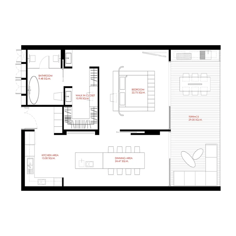 The Liberty by Wallaya Villas 1 bed floor plan, 1,173 sqft