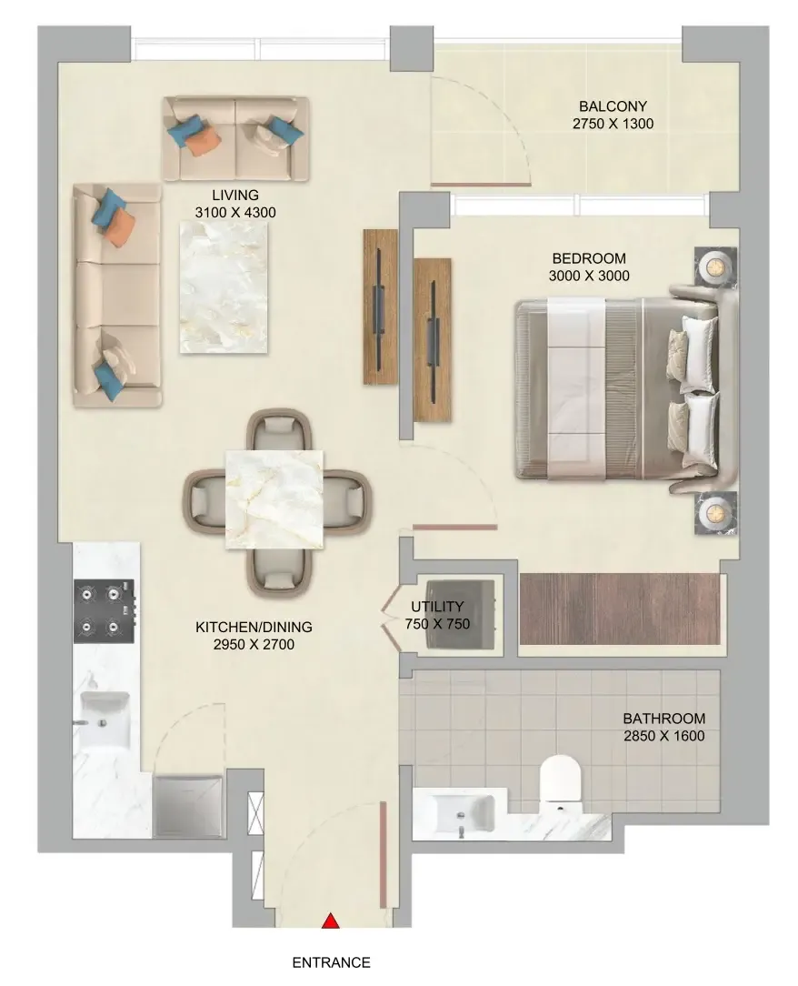 The Woods Abode at Sobha Sanctuary 1 bed floor plan, 540 sqft