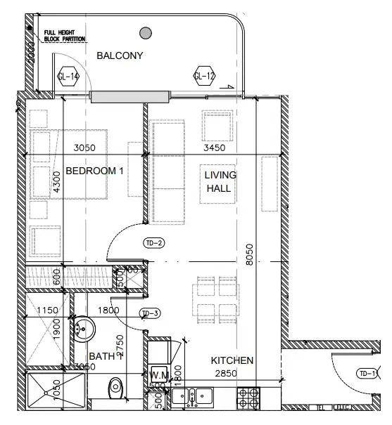 Oak Yard 1 bed floor plan, 736 sqft