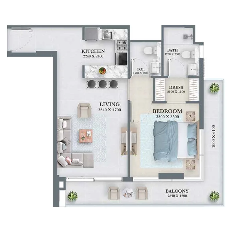 Aum 99 Residences 1 bed floor plan, 539 – 1,171 sqft