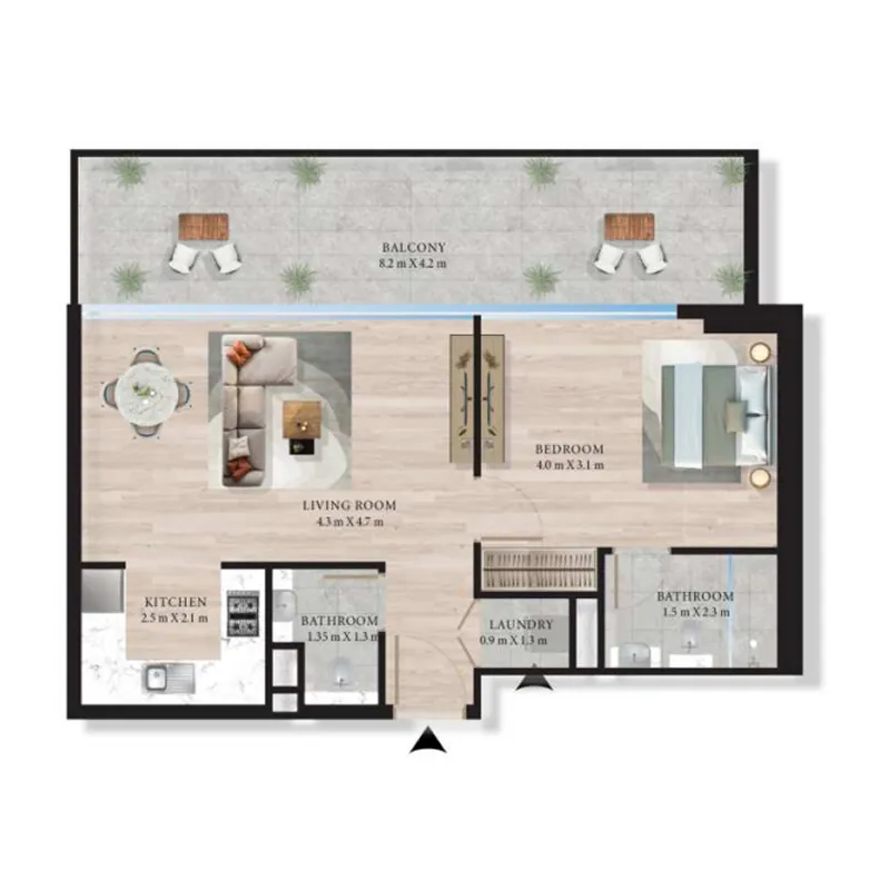 Maas Azurline Residences 1 bed floor plan, 746 sqft