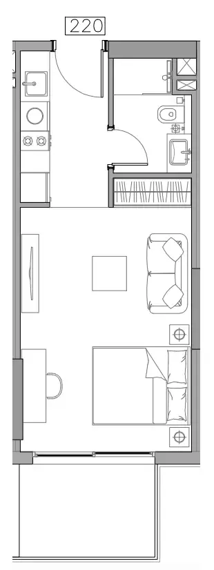 Trevino Studio floor plan, 394 sqft