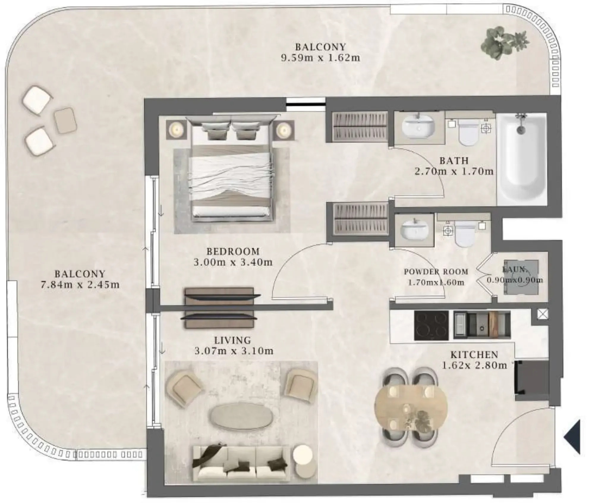 Arthouse Residences by Cledor 1 bed floor plan, 851 sqft