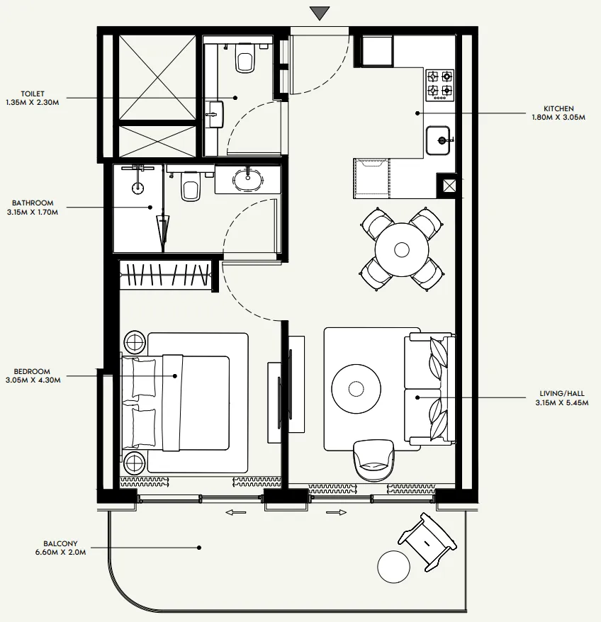 Azizi Venice 1 bed floor plan, 733 sqft