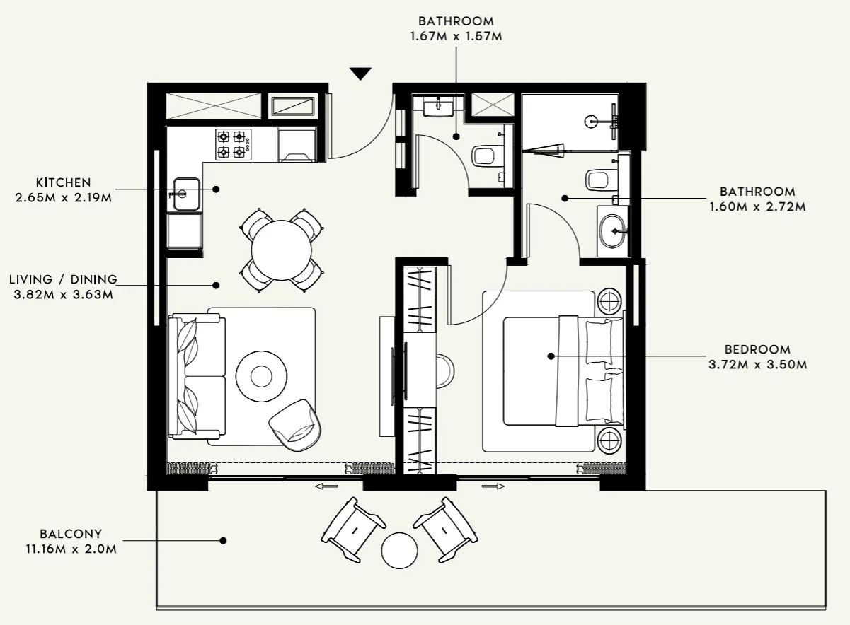 Azizi Venice 1 bed floor plan, 793 sqft