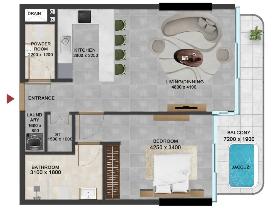 Vivanti Residences by Meteora 1 bed floor plan, 791 sqft