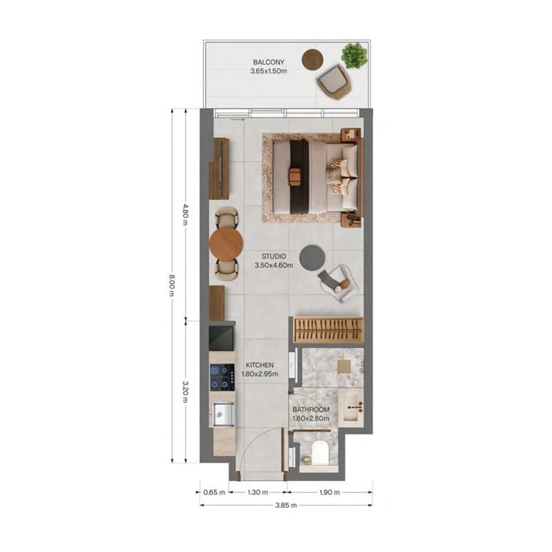 The Archive Studio floor plan, 360 – 384 sqft