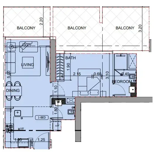 Binghatti Cullinan 1 bed floor plan, 875 sqft