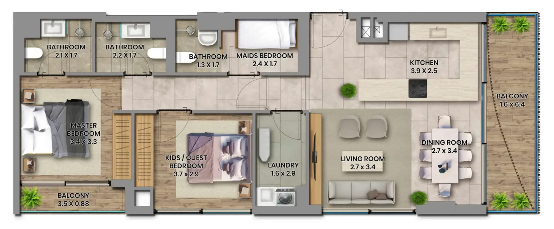 Elemental 78 2 bed floor plan, 1,076 sqft