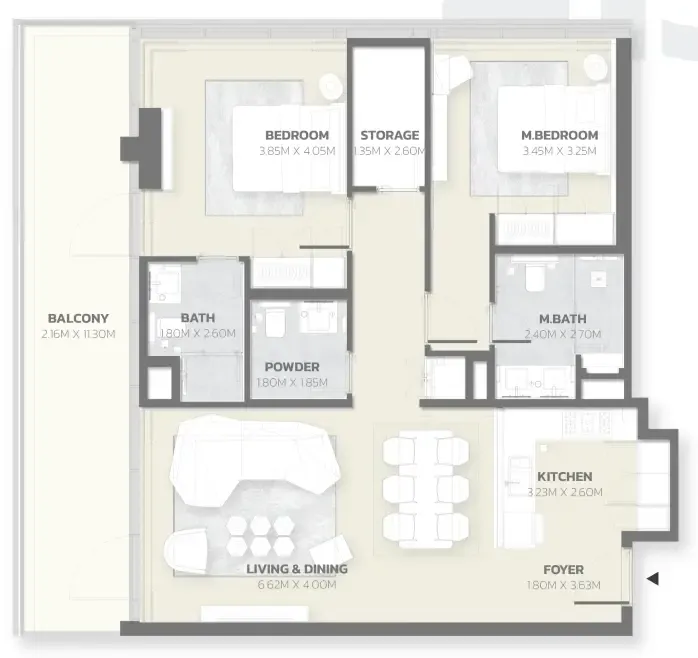 Tonino Lamborghini Residences 2 bed floor plan, 1,379 sqft