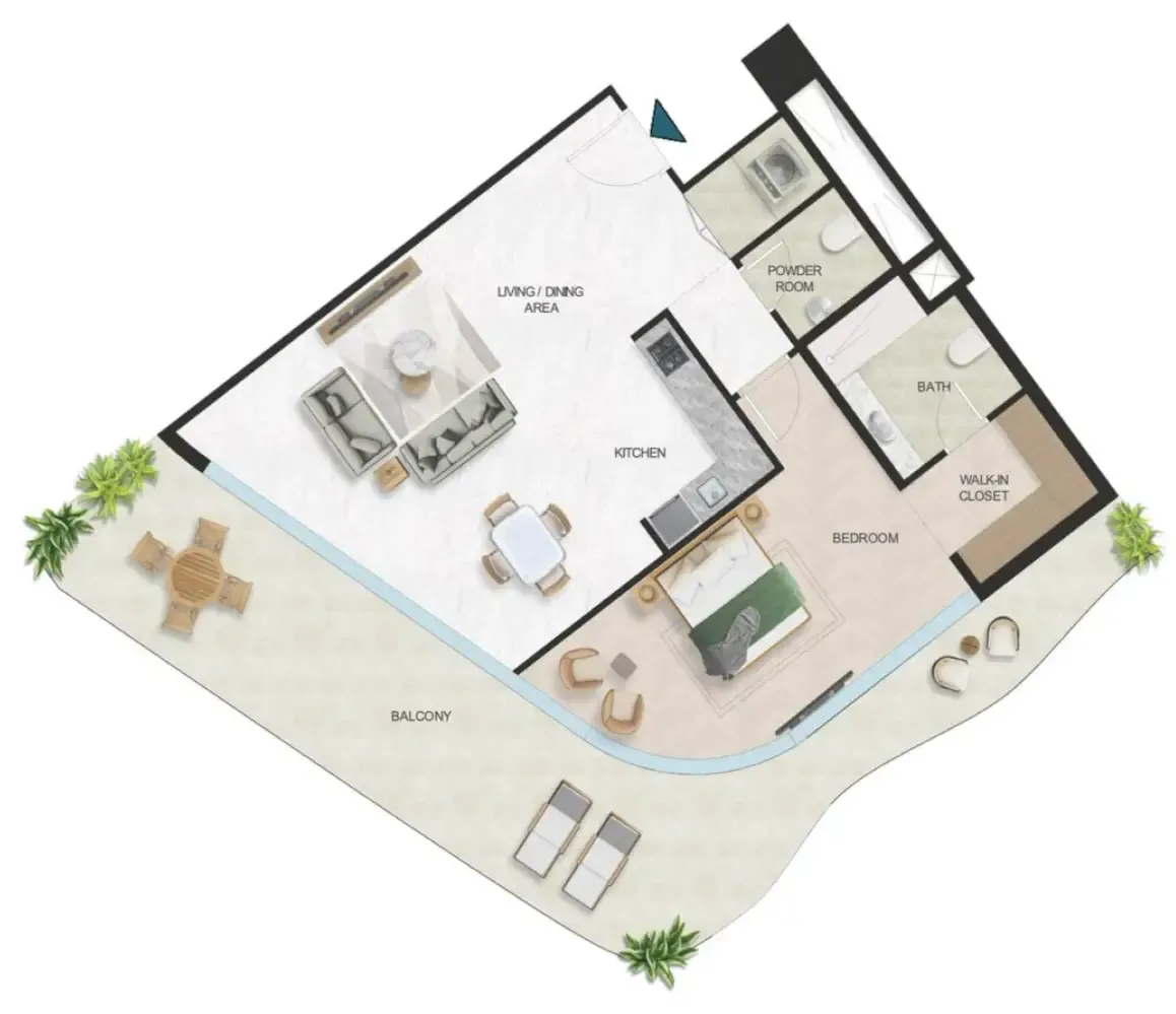 Oystra 1 bed floor plan, 1,281 sqft