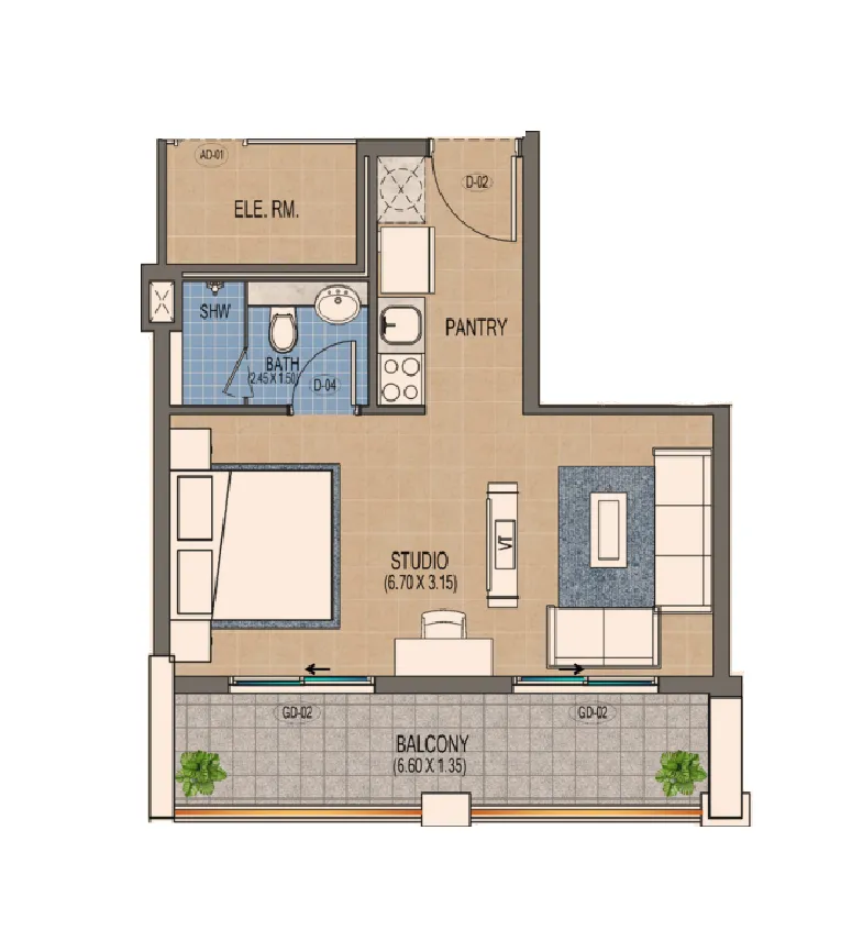 Triana Residences Studio floor plan, 475 sqft