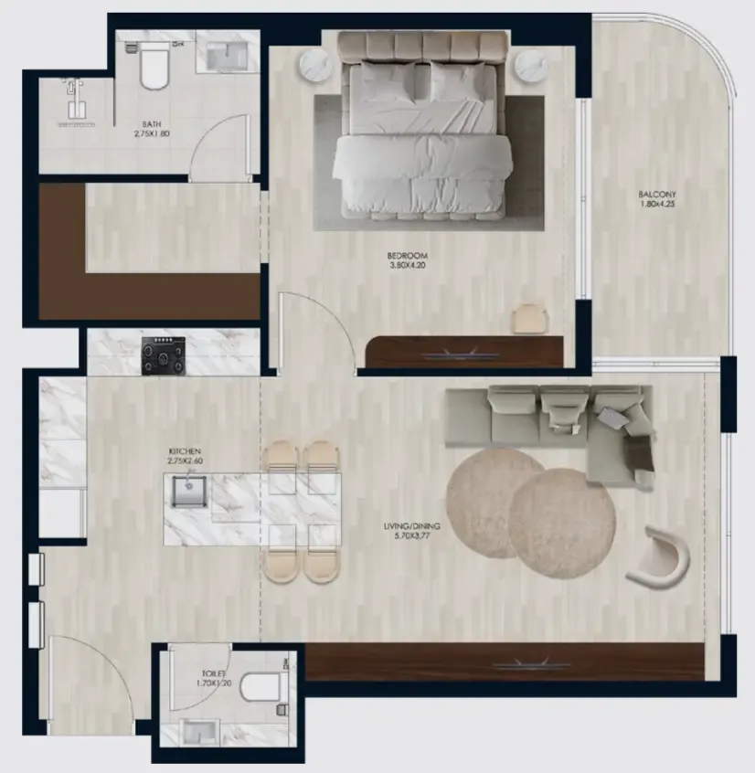 Coral by Vision 1 bed floor plan, 782 sqft