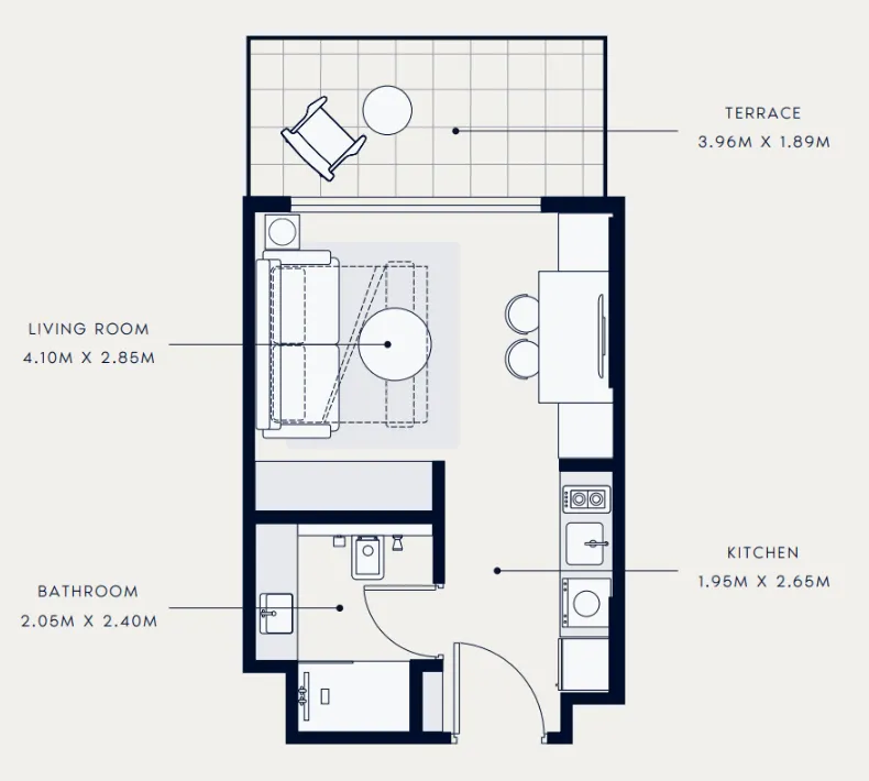 Azizi Venice Studio floor plan, 369 sqft