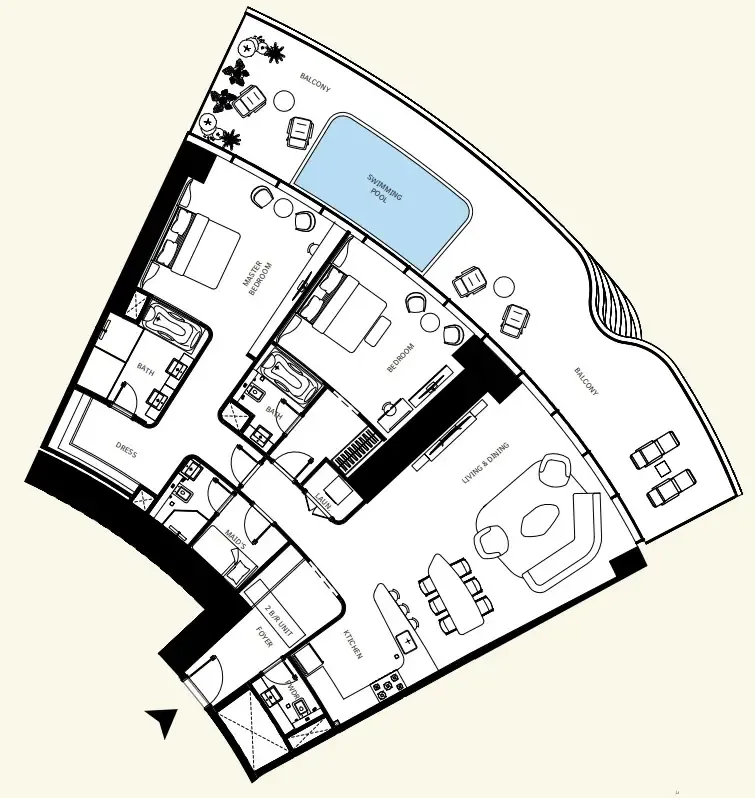 Mercedes-Benz Places by Binghatti 2 bed floor plan, 2,533 sqft