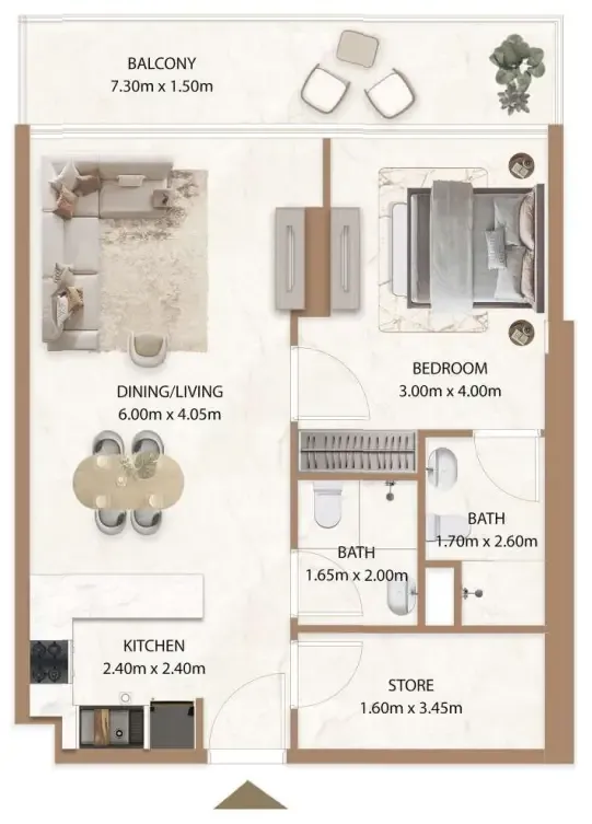 Veda by AUM Development 1 bed floor plan, 799 sqft