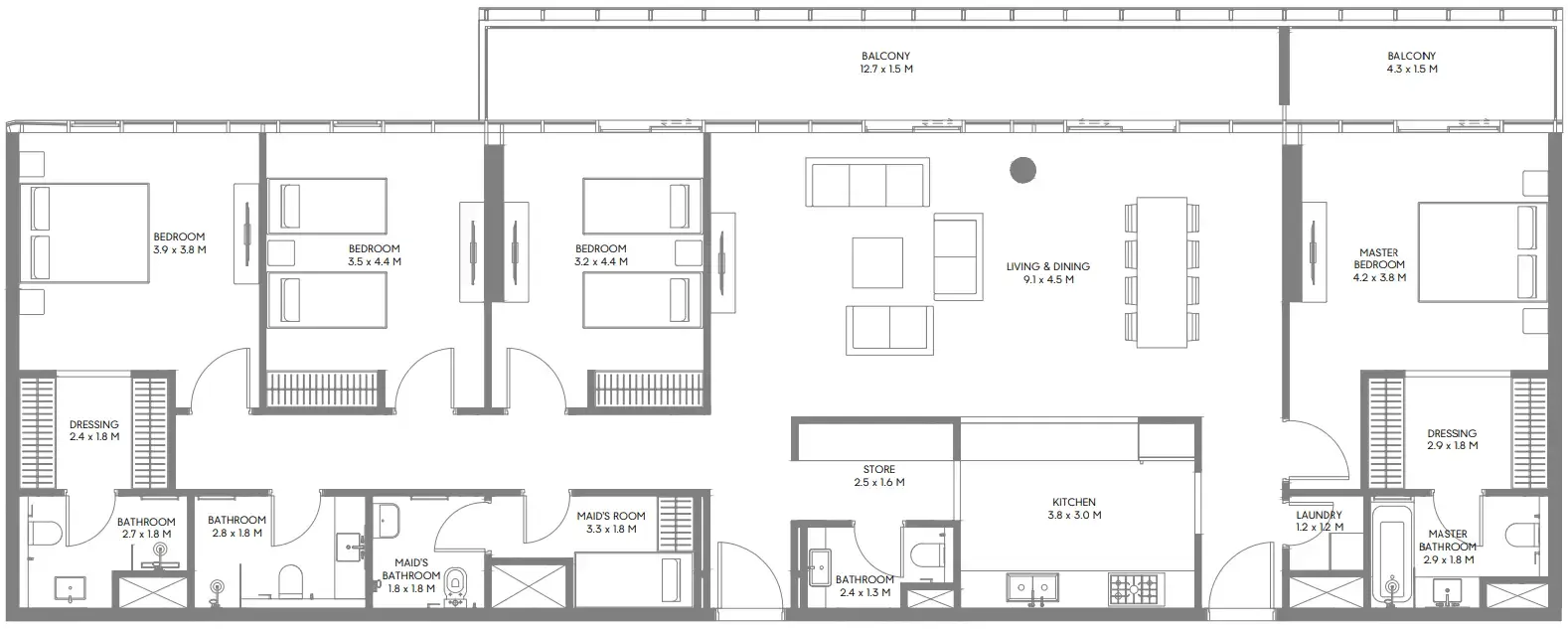 The Gate 6 4 bed floor plan, 2,385 sqft