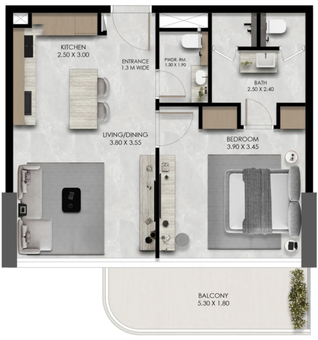 Verano by Prescott 1 bed floor plan, 677 sqft
