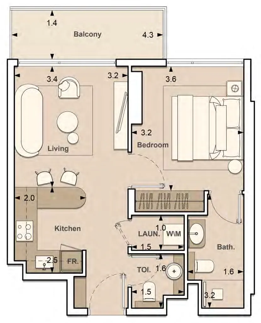 Lume Residences 1 bed floor plan, 563 sqft