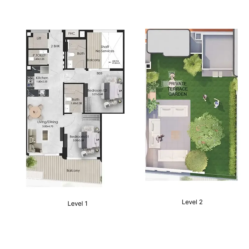 Aristo 2 bed floor plan, 1,832 sqft