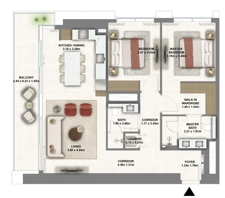 Montiva by Vida 2 bed floor plan, 1,246 sqft