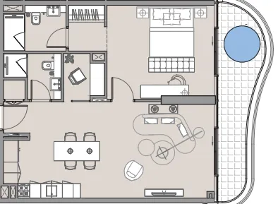 Beach Walk 4 1 bed floor plan, 906 sqft