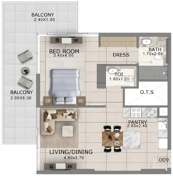 Arlington Park 2 1 bed floor plan, 832 sqft