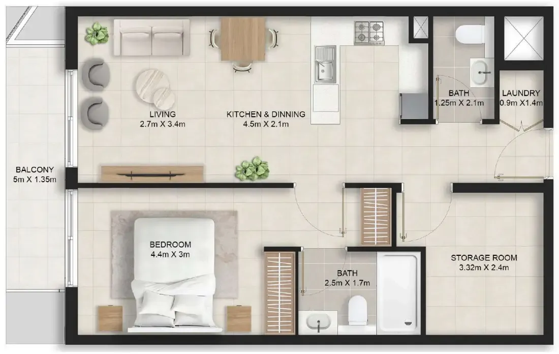 Stellar Axis 1 bed floor plan, 764 – 777 sqft