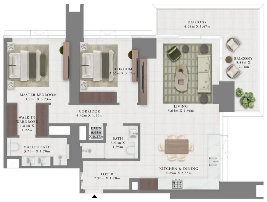 Creek Bay 2 bed floor plan, 1,448 sqft