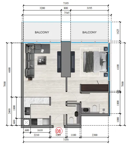 Auresta Tower 1 bed floor plan, 674 sqft