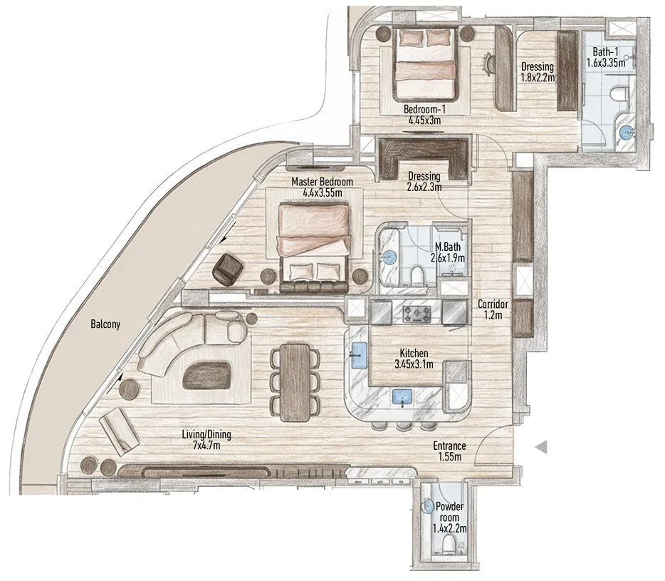 Flow 25 2 bed floor plan, 1,530 sqft
