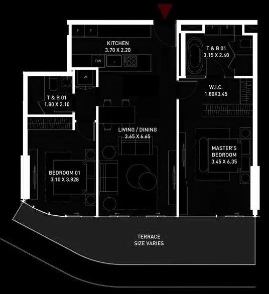 Brabus Island 2 bed floor plan, 1,173 – 1,265 sqft