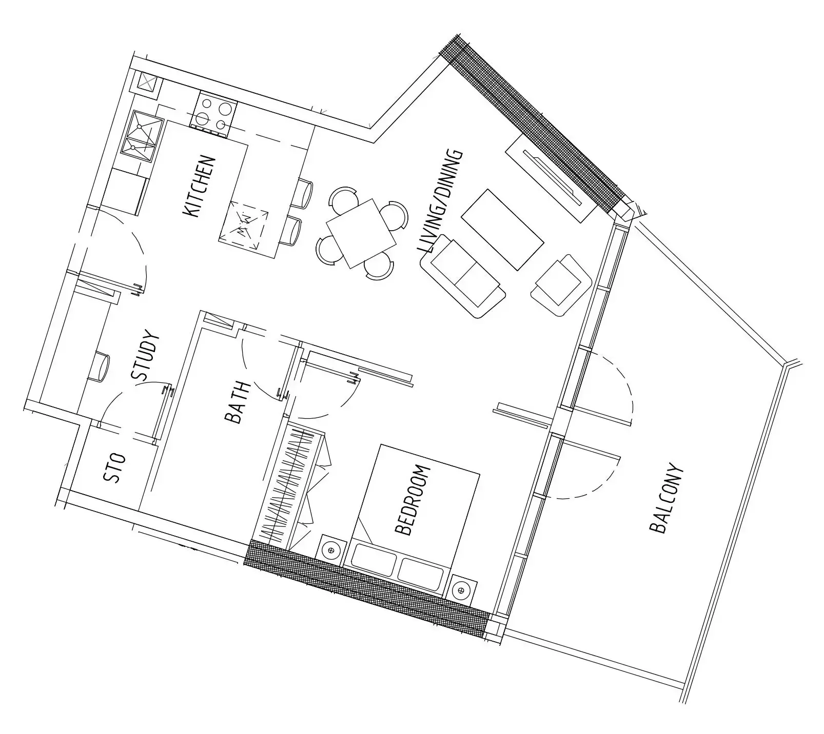 Damac District 1 bed floor plan, 787 sqft