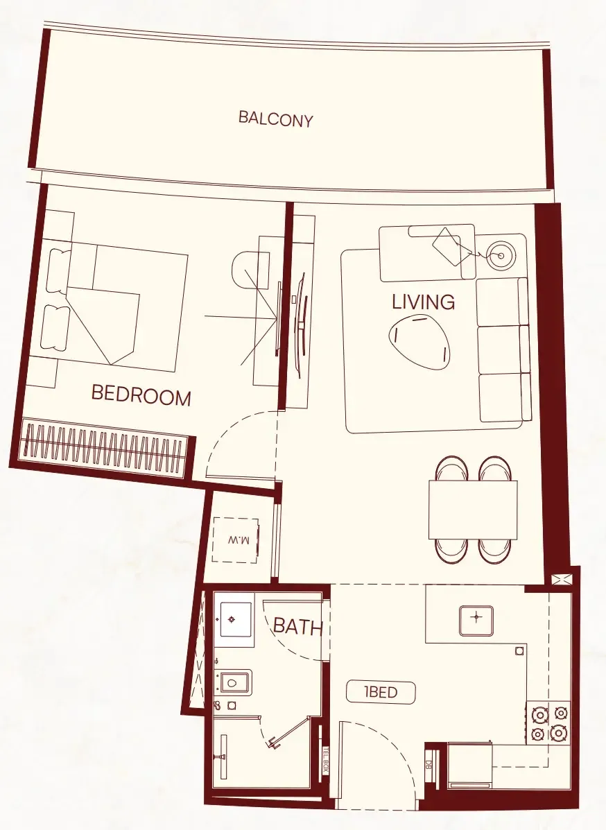 Binghatti Skyflame 1 bed floor plan, 721 sqft
