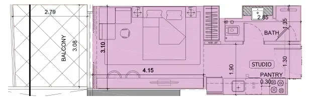 Project Maybach Studio floor plan, 390 sqft
