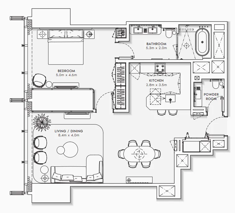 Burj Azizi 1 bed floor plan, 1,063 sqft