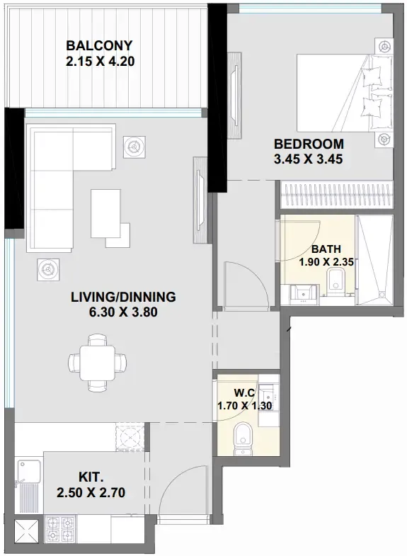 Ayaan Heights 1 1 bed floor plan, 802 sqft