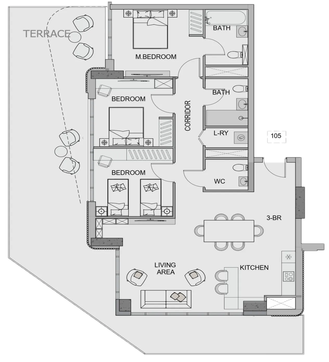 Edgewater Residences 1, 2 and 3 3 bed floor plan, 2,345 sqft
