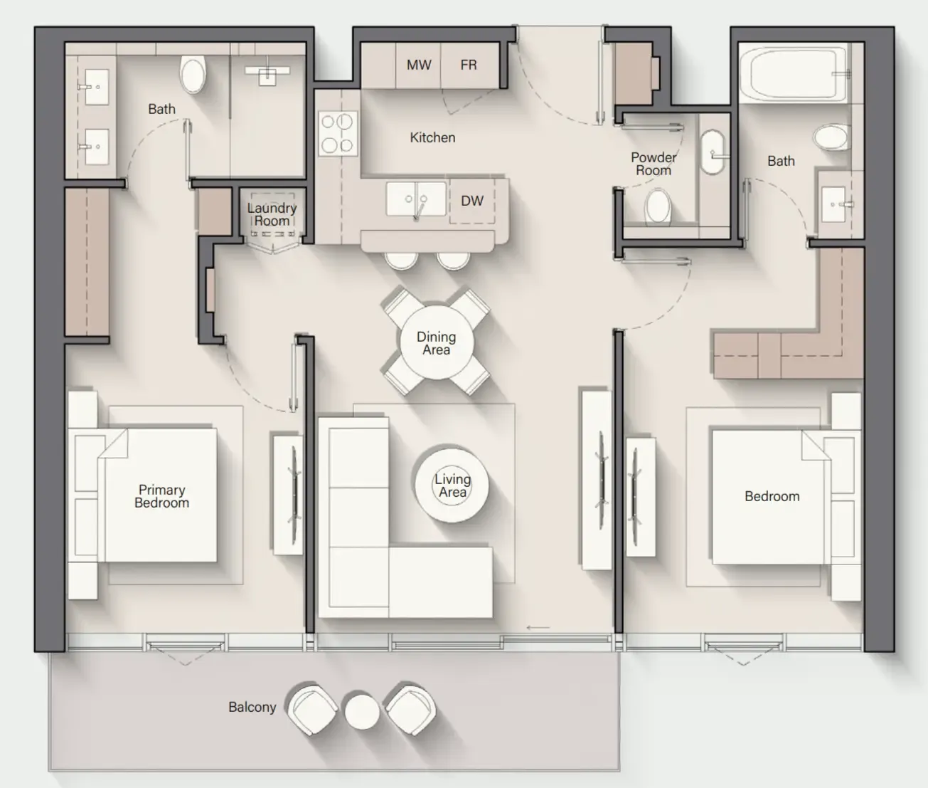 Costa Mare 2 bed floor plan, 1,290 sqft