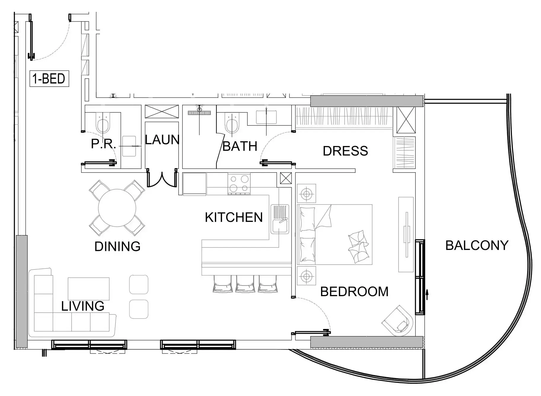 Valencia 1 bed floor plan, 973 sqft