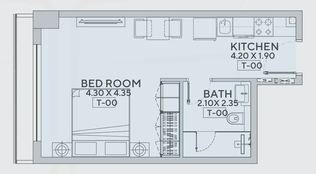 Trillium Heights Studio floor plan, 400 – 401 sqft