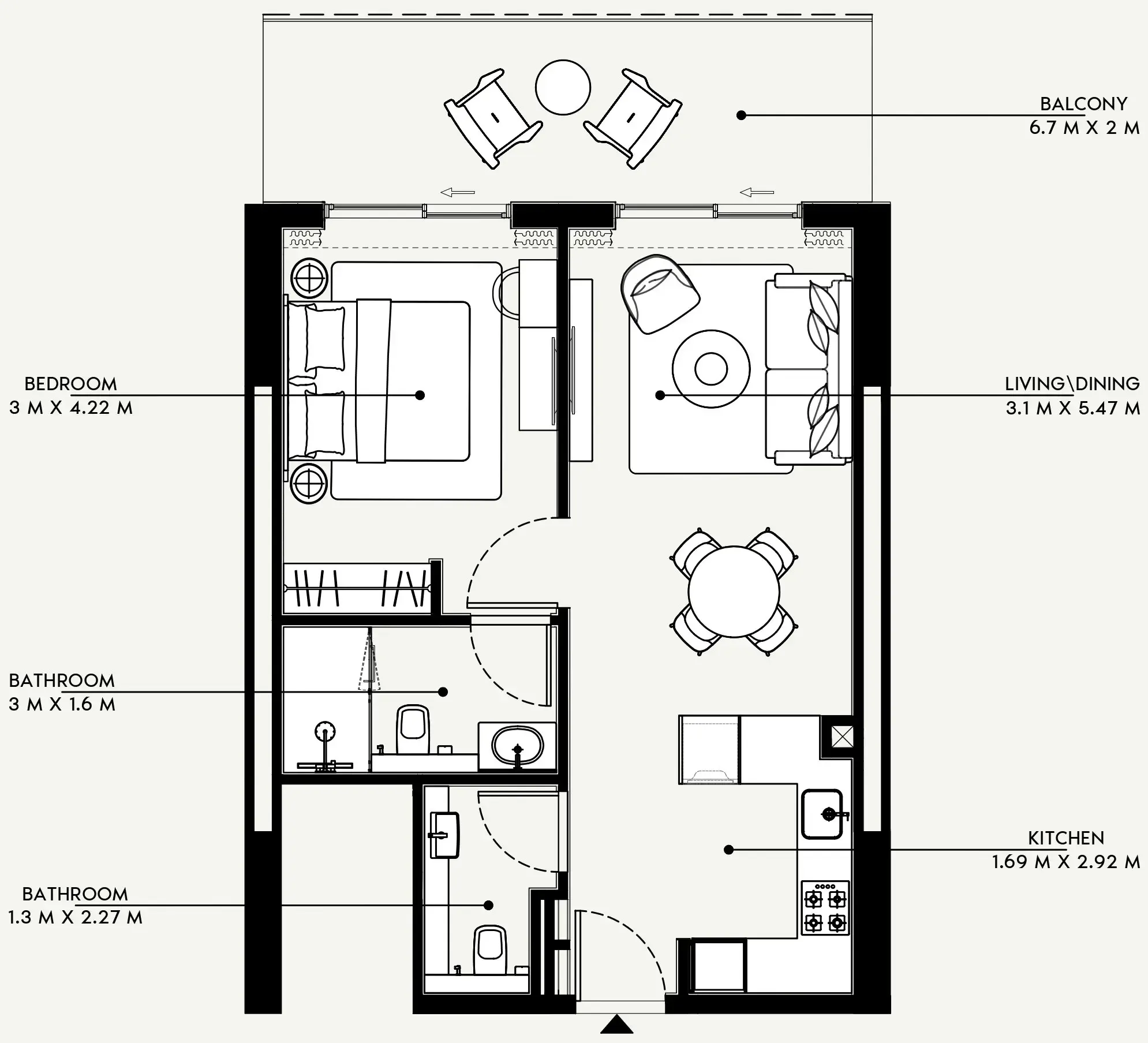 Azizi Venice 1 bed floor plan, 723 sqft