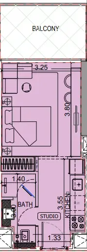 Binghatti Vintage Studio floor plan, 372 sqft