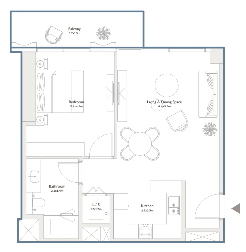Serenia District West Residence 1 bed floor plan, 840 sqft