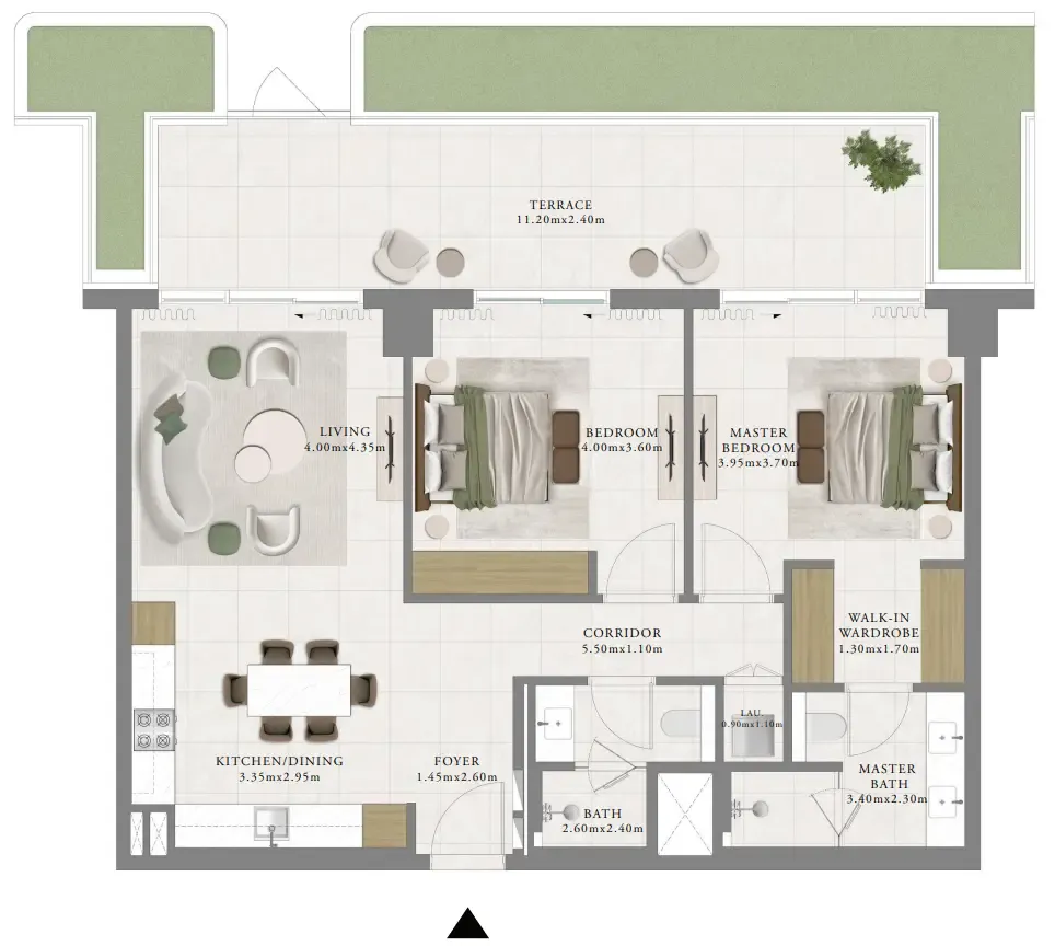 Sera 1 2 bed floor plan, 1,398 sqft