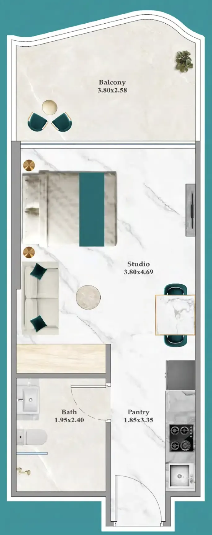Breez Studio floor plan, 368 – 404 sqft