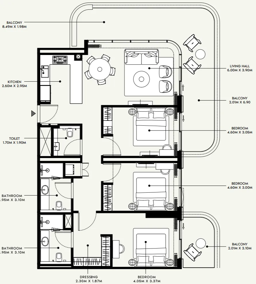 Azizi Venice 3 bed floor plan, 1,693 sqft